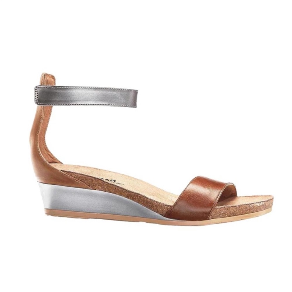 Naot Pixie Leather Ankle Strap Sandal Maple Brown Cognac Silver Sz 10